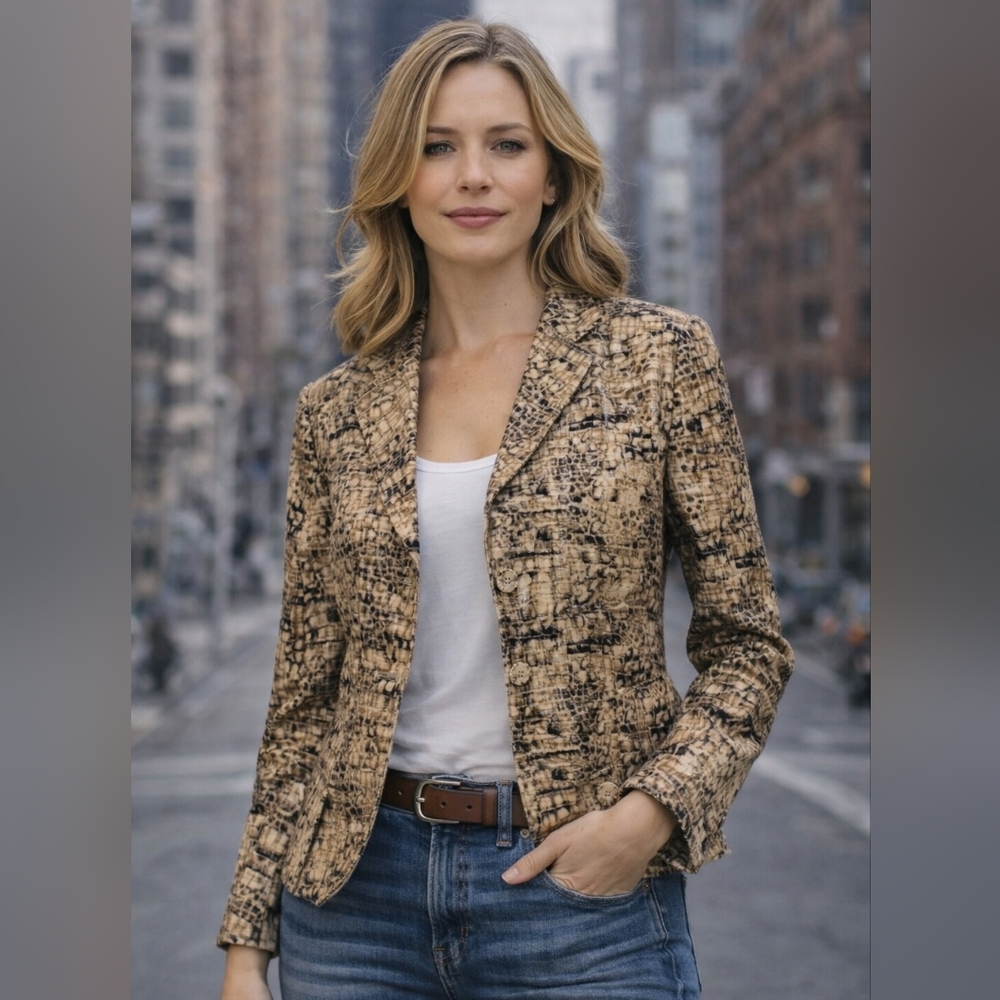 Vintage Norton McNaughton Faux Snake Skin Animal Print Blazer Size 12 Petite